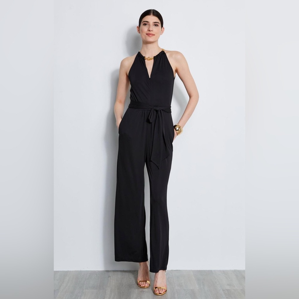 Elie Tahari Chain Jersey Jumpsuit Black sz L